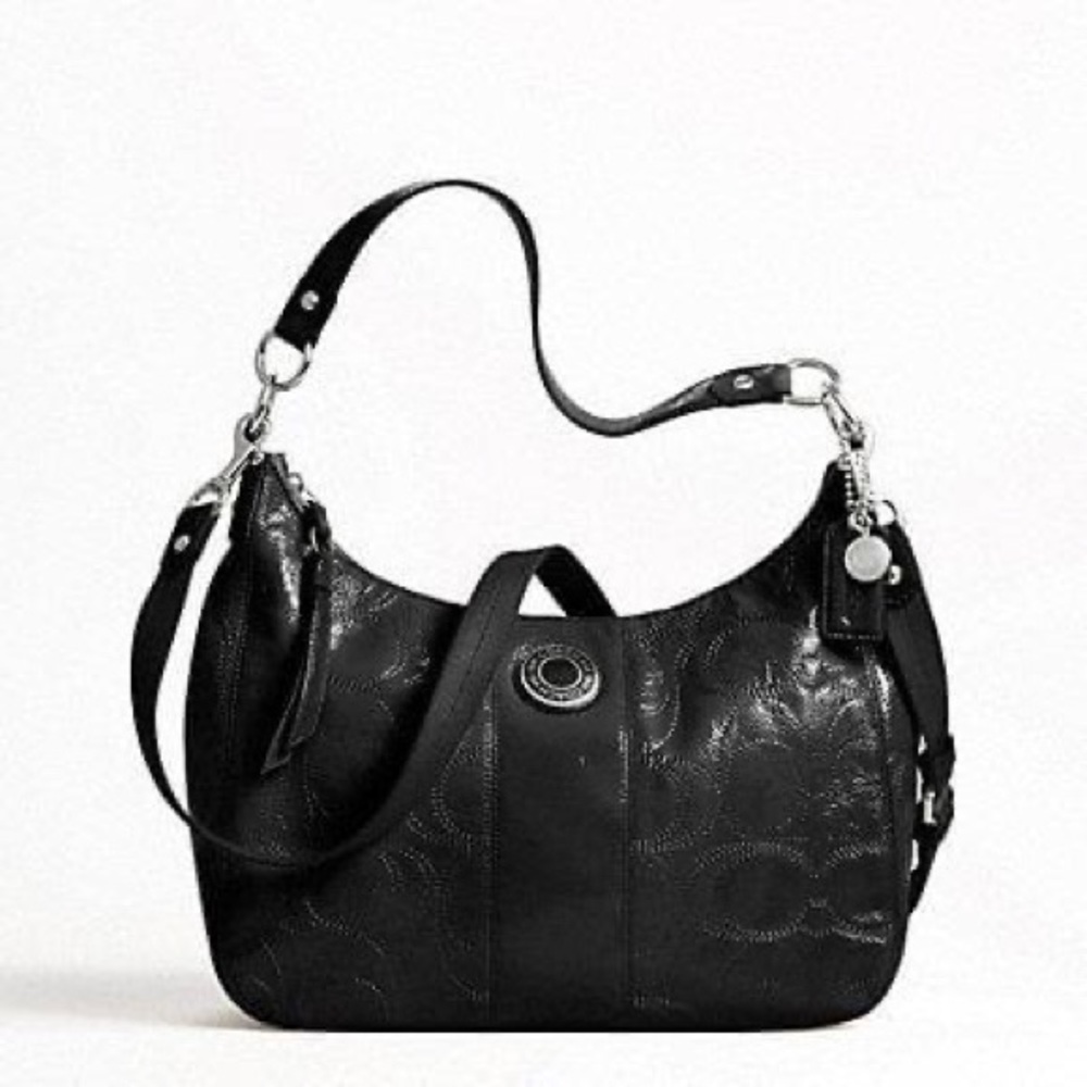 ❤️COACH SIGNATURE STRIPE STITCHED PATENT CONVERTIBLE HOBO❤️